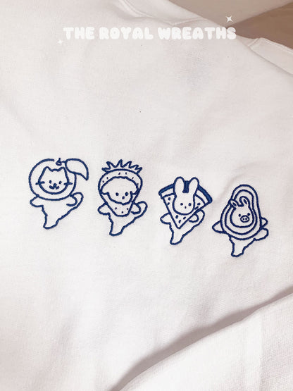 Embroidered Custom Cute 4 Bunnies Fruit Sweatshirt (SK)