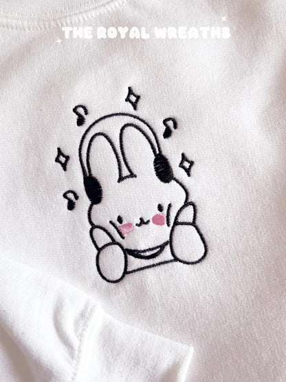 Embroidered Kpop Bunny Headphones Sweatshirt