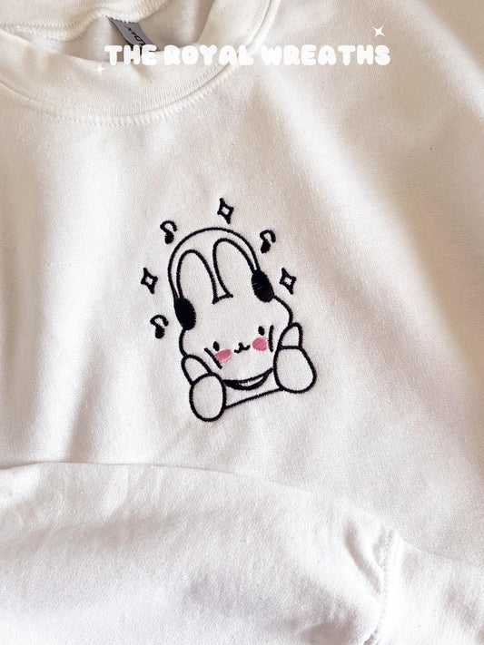 Embroidered Kpop Bunny Headphones Sweatshirt