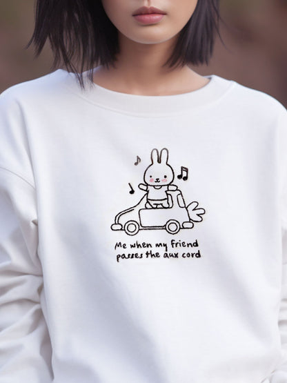 Embroidered Bunny Car Ride Kpop Sweatshirt